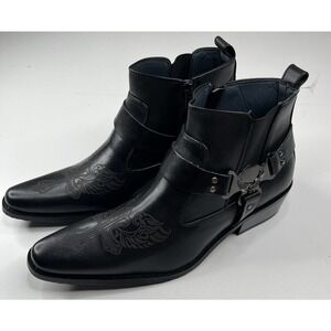 NEW Alberto Fellini Western-10 Ankle Boots Size 8.5 Men’s Black Zip Up